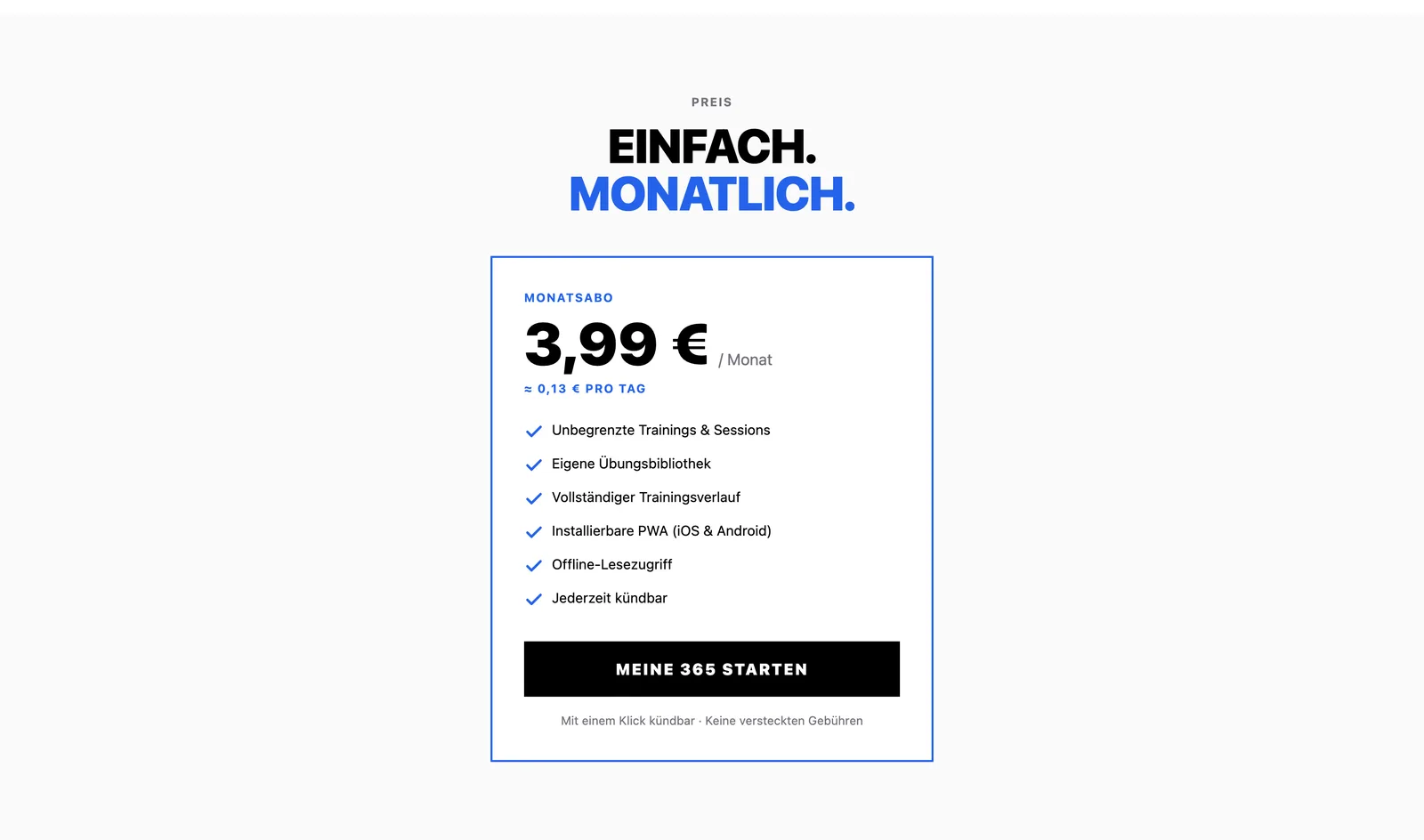 Monatsabo mit Preis und Leistungen